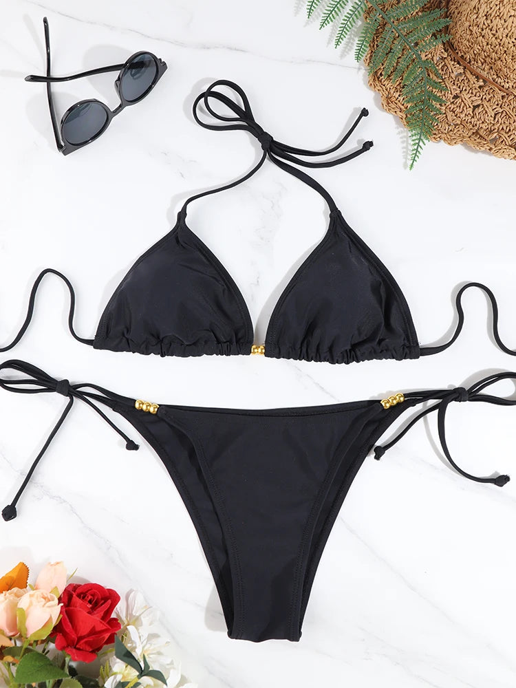 Bikini Triangular Sexy para Mujer, Microtanga, Cuello V Profundo, Traje de Baño