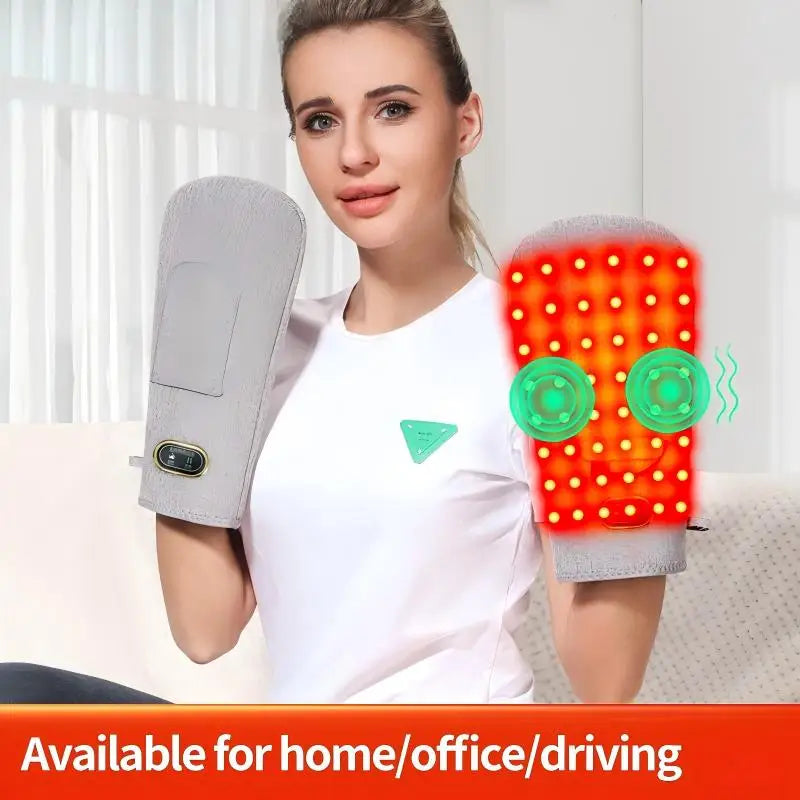 Protector de guante calefactor eléctrico con luz roja, función de masaje por vibración, alivia la rigidez del dolor de las articulaciones de las manos y las muñecas