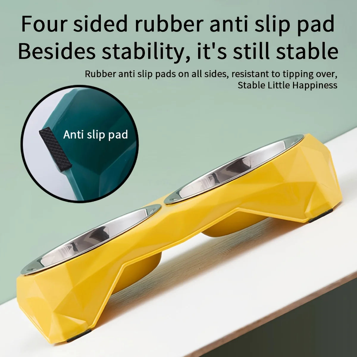 Cuenco doble de acero inoxidable para mascotas, cuenco de comida de gran capacidad con patrón de diamante mejorado para perros y gatos, cuencos alimentadores de agua antideslizantes para mascotas