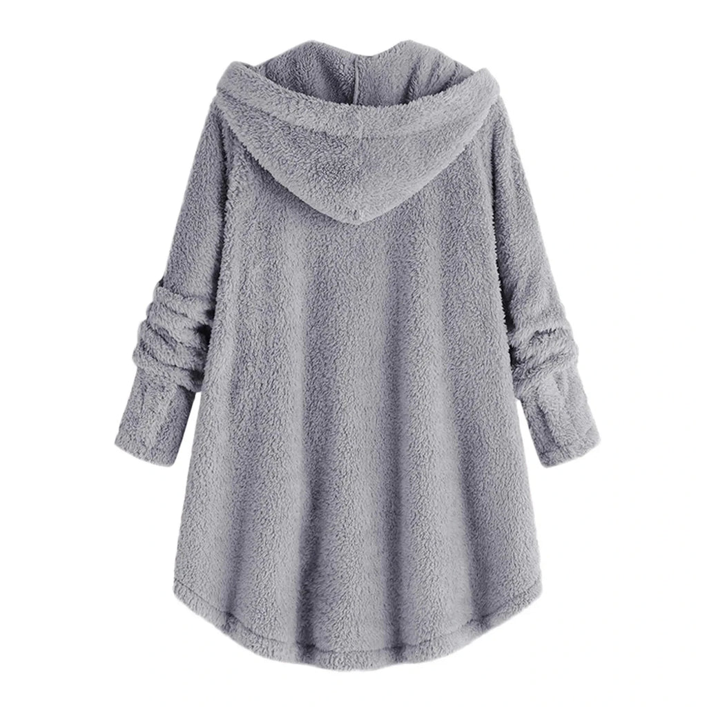 Otoño Invierno mujer abrigo cálido oso de peluche abrigo chaqueta de lana mujer abrigo de felpa chaqueta con capucha abrigos de mujer chaqueta de Color sólido