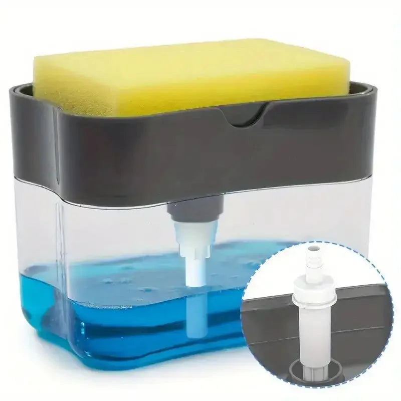 Dispensador de jabón para lavavajillas con estante de esponja, operación manual, prensa de líquido para lavavajillas, adecuado para fregadero de cocina