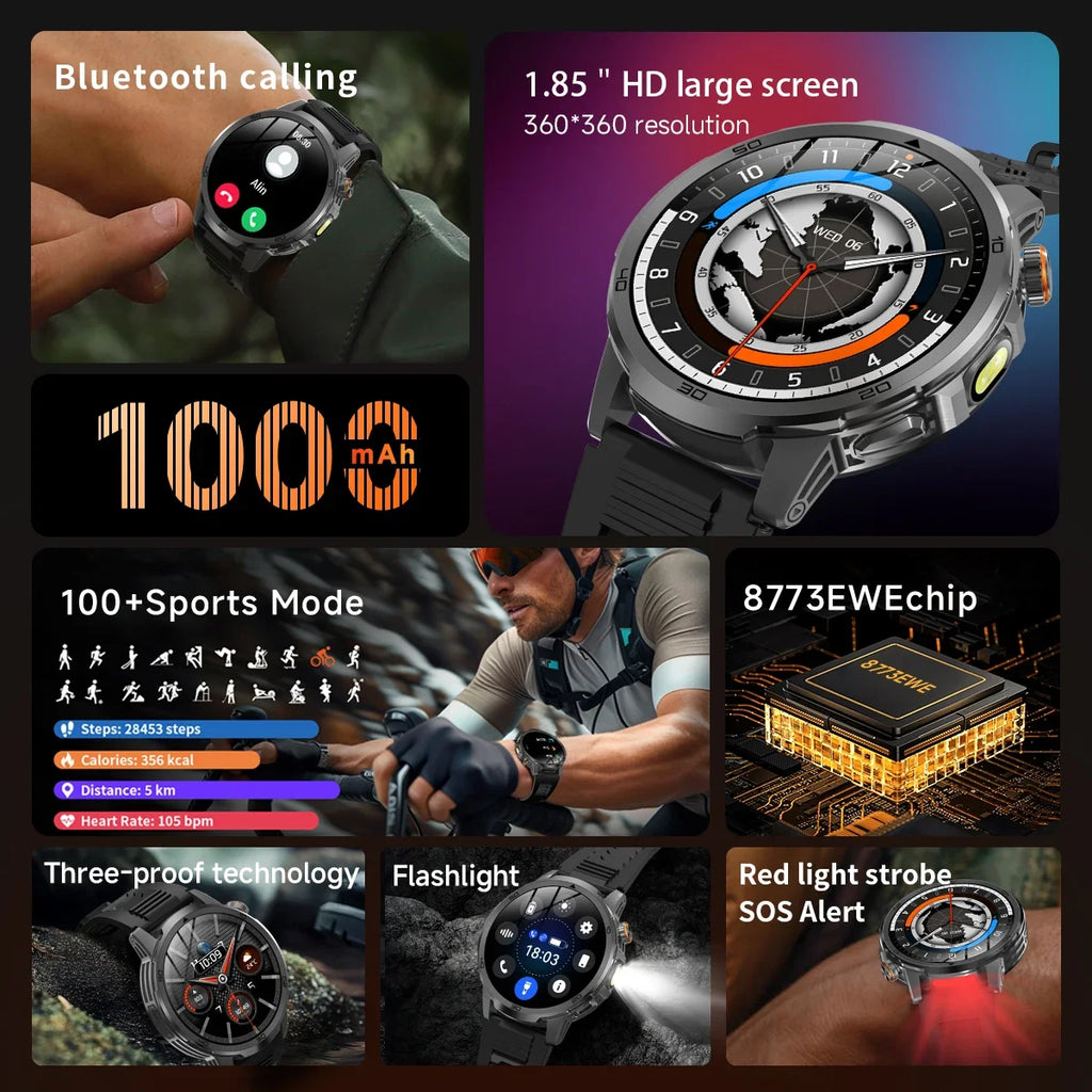 2026 militar t-rex 3 reloj inteligente reloj de Fitness hombres 466*466 pantalla AMOLED 1000mAh batería linterna llamada impermeable Smartwatchs