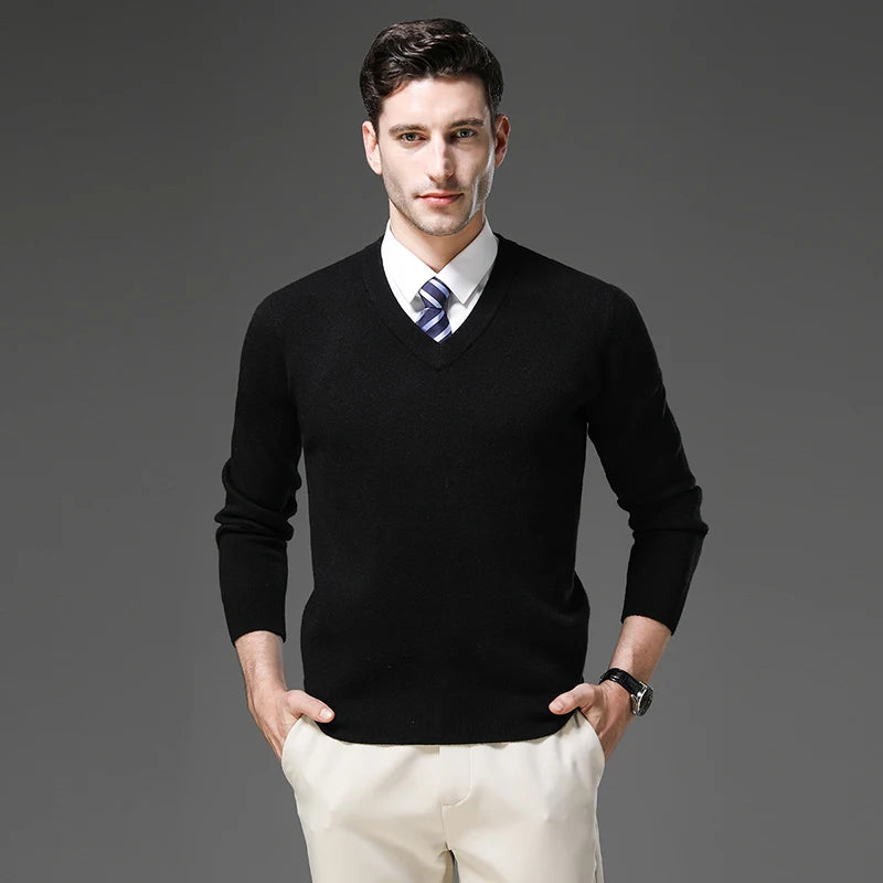Suéter de Punto Grueso Antipilling para Hombre - Cuello en V