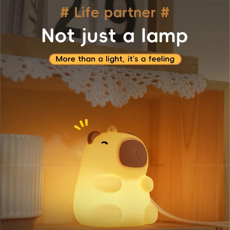 Luz nocturna linda de capibara, juguetes de regalos de Navidad de lámpara blando, luz nocturna de silicona regulable LED recargable para niños