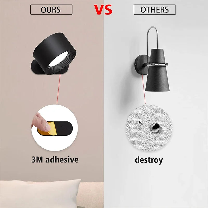 Apliques de Pared LED, Lámparas Montadas con Batería Recargable Dim 3 Brillo Carga Removible 360 ° Gire la bola magnética
