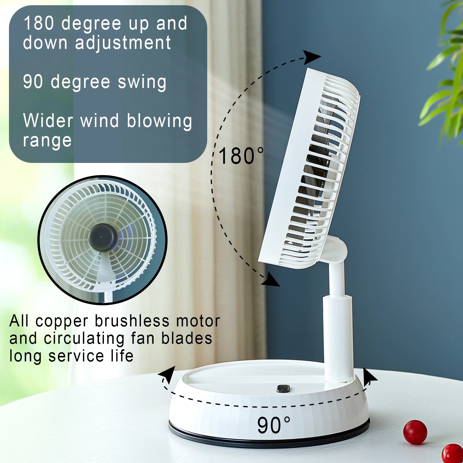 Ventilador plegable telescópico, ventilador de escritorio con Control remoto, ventilador de suelo, recargable, portátil, USB, de 8 pulgadas, para acampar