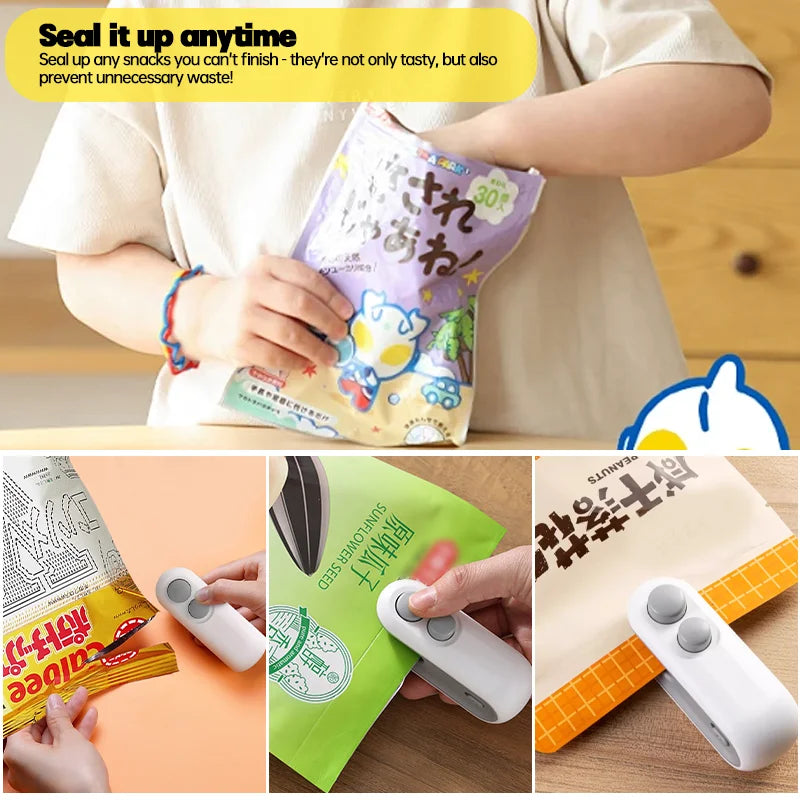 Mini sellador de bolsas de plástico de mano con batería integrada, máquina selladora de calor portátil para bolsas de alimentos, máquina de apertura, utensilios de cocina