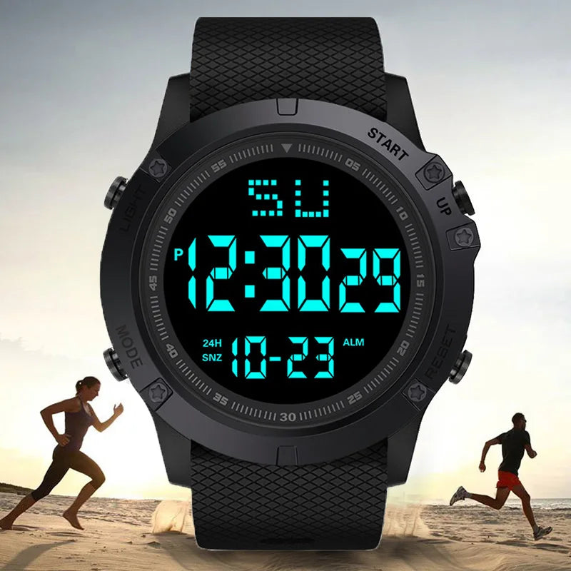 Relojes deportivos para hombre, esfera negra, reloj deportivo militar multifunción, reloj electrónico Digital LED resistente al agua para hombre y niño