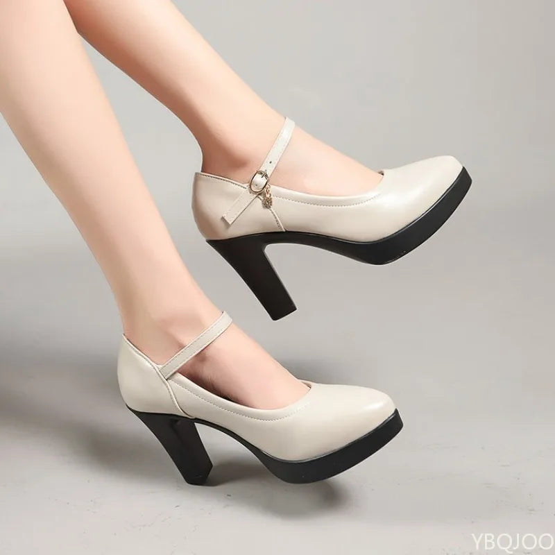 Zapatos de Tacón Grueso con Diamantes para Mujer | Punta Redonda