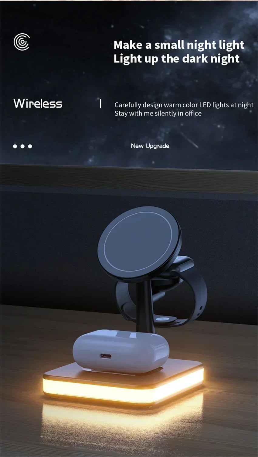 Base de Carga Inalámbrica Magnética 3 en 1 con LED para Escritorio, Compatible con iPhone 17~12 Pro Max, Airpods Pro y Apple Watch, Estación de Carga Rápida