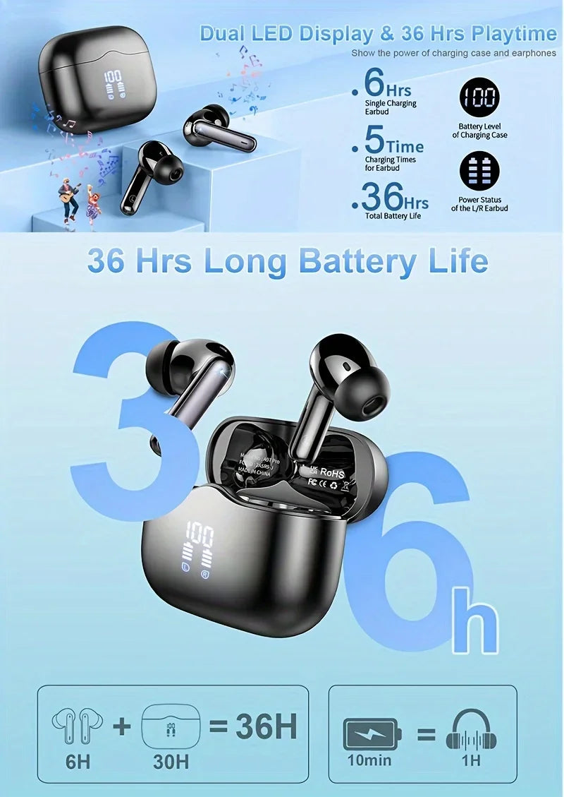 Auriculares Inalámbricos Bluetooth 5.3 ANC con Pantalla LED