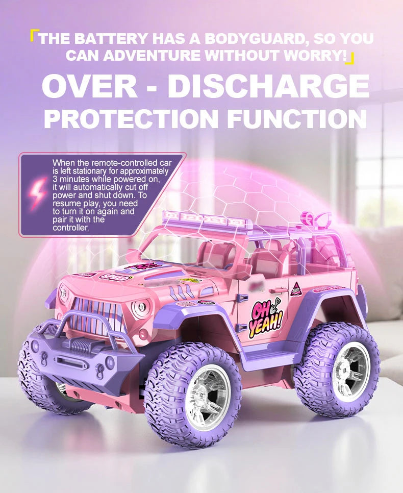 Coche RC Rosa 1:16 Todoterreno con Luces y Efecto Vapor