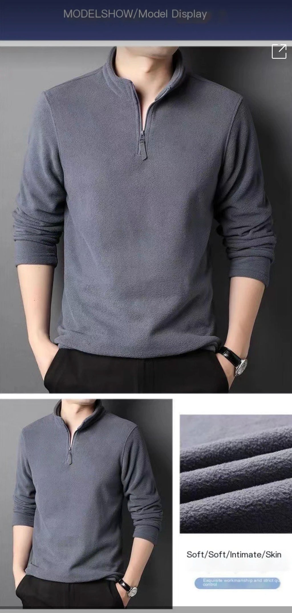 Buzo de Cuello Alto Antipilling para Hombre | Ajustado, Color Sólido