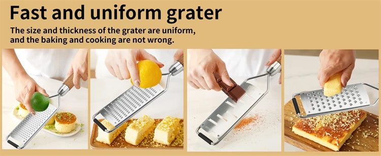 LMETJMA rallador de queso con mango de limón de madera Natural rallador Zester de acero inoxidable herramienta Zester de cítricos de cocina para jengibre JT259