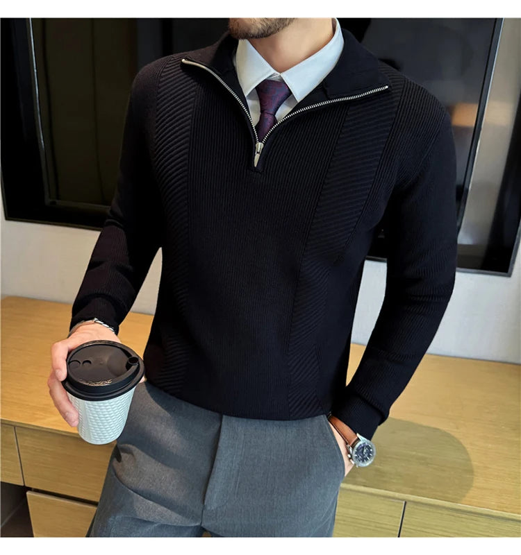 Suéter de Punto con Media Cremallera para Hombre - Cuello Semialto