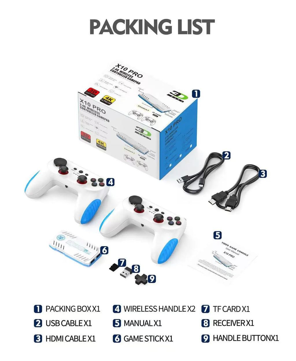 Consola de Videojuegos Retro X10 4K HD para TV, Mini Consola Portátil con Más de 50000 Juegos, 51 Emuladores, Controles Inalámbricos, Plug and Play
