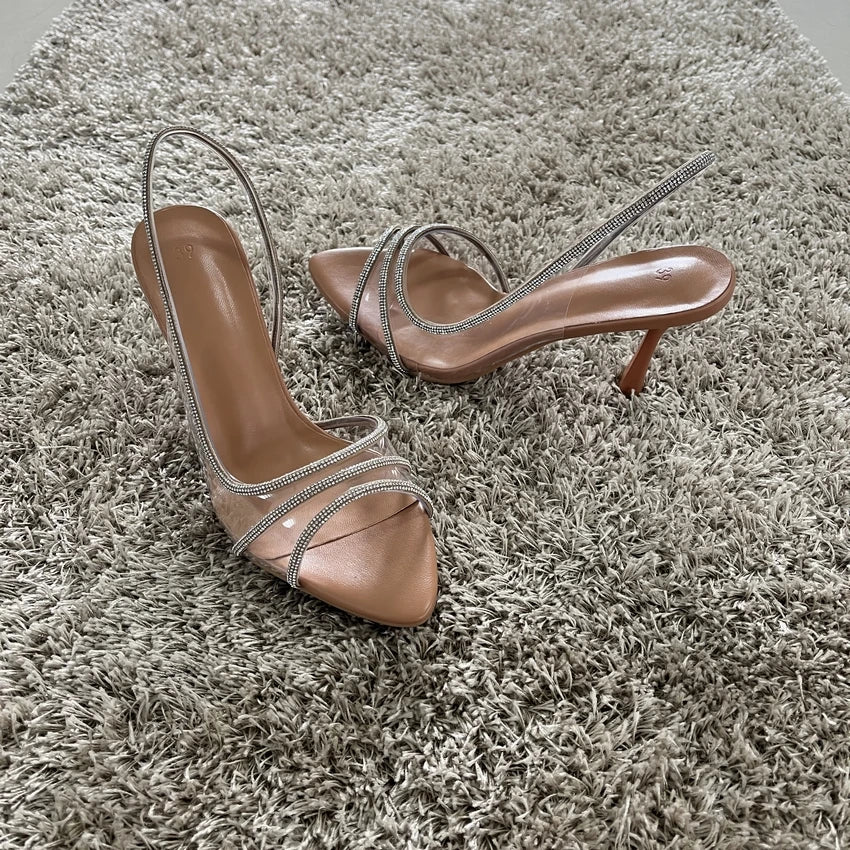 Sandalias Slingback con Strass y Tacón de Aguja para Mujer