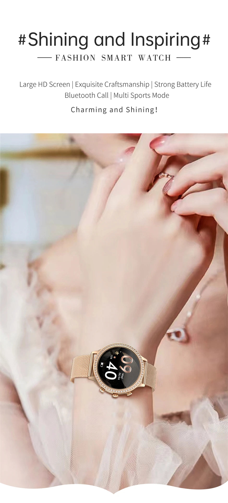 Reloj Inteligente para Mujer con Monitor Cardíaco Bluetooth