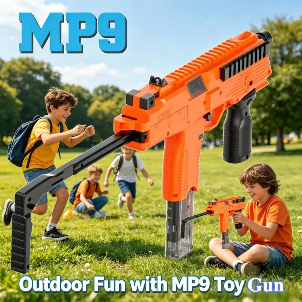 Pistola de Juguete Eléctrica MP9, Lanzador de Dardos de Espuma, Subfusil Automático para Adultos, Niños y Juegos al Aire Libre