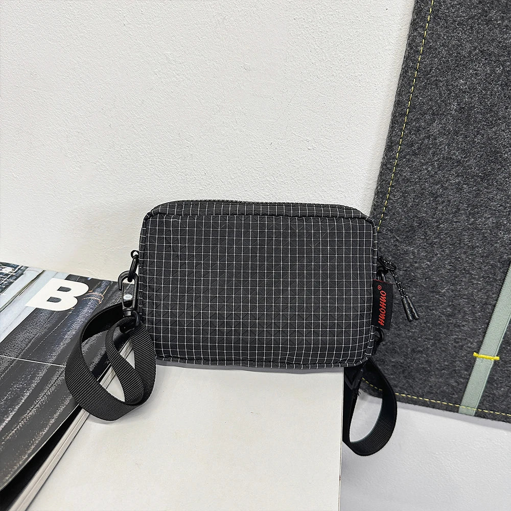Bolso bandolera, bolso de hombro con diseño de cuadros, bolso bandolera ligero de nailon con correa ajustable, para uso diario, viajes, hombres, mujeres