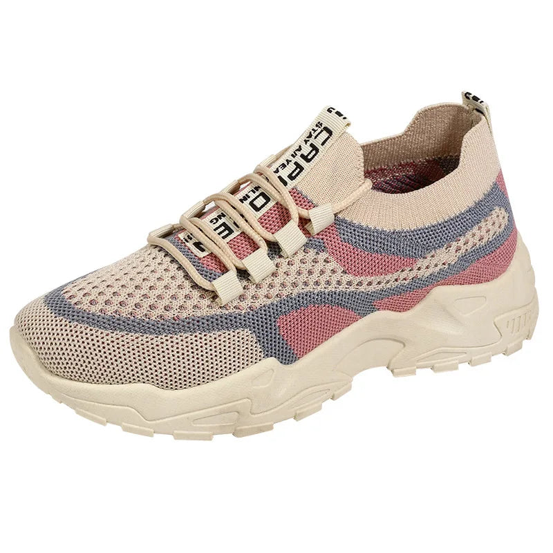 Zapatillas gruesas 2025, zapatos informales para mujer, zapatos deportivos transpirables de malla de aire para primavera y otoño, zapatos para correr de suela blanda para mujer