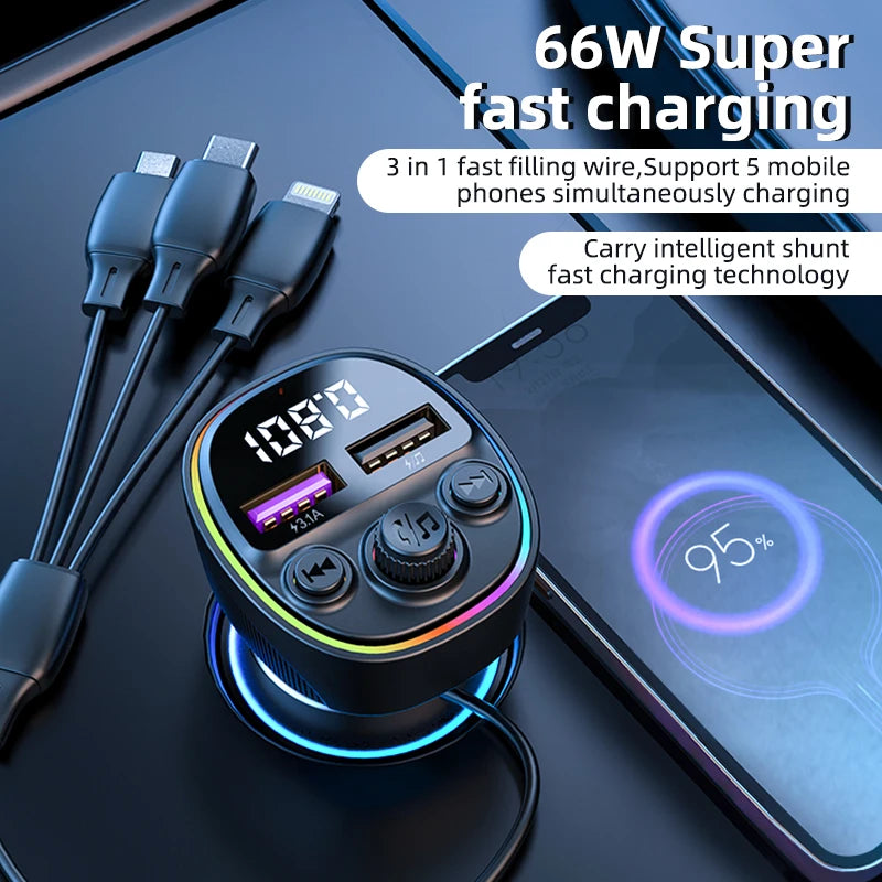 Transmisor FM Bluetooth 5.0 para Auto con Carga Rápida 66W