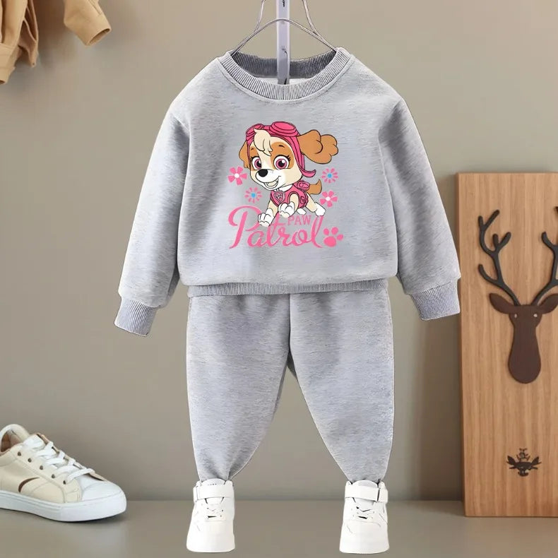 PAW PATROL, sudaderas con capucha y cuello redondo con estampado de dibujos animados para niñas y pantalones largos, conjuntos de dos piezas, sudaderas informales para niños, conjunto de chándal para niños