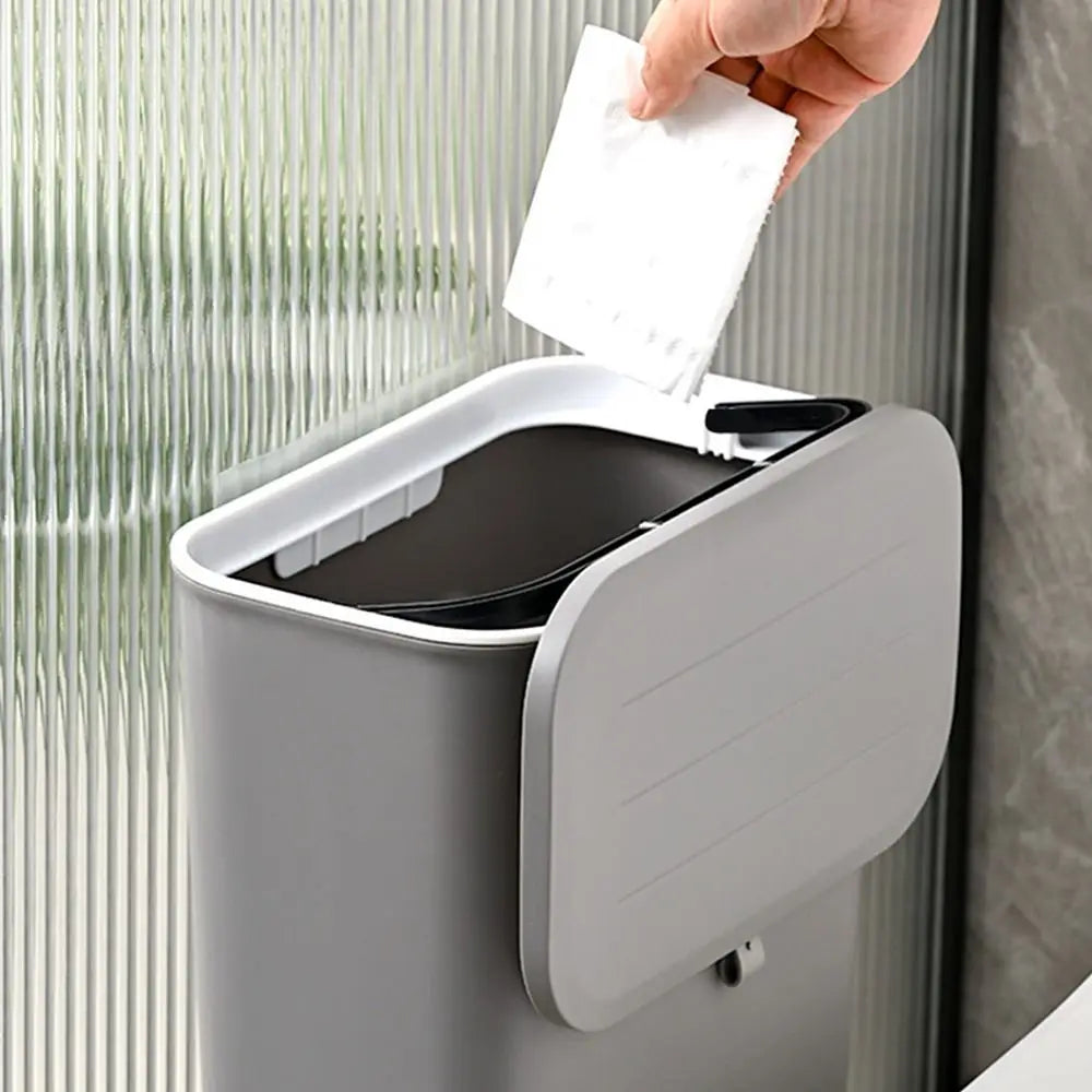 Cubo de basura colgante de 10 L con tapa para cocina y baño