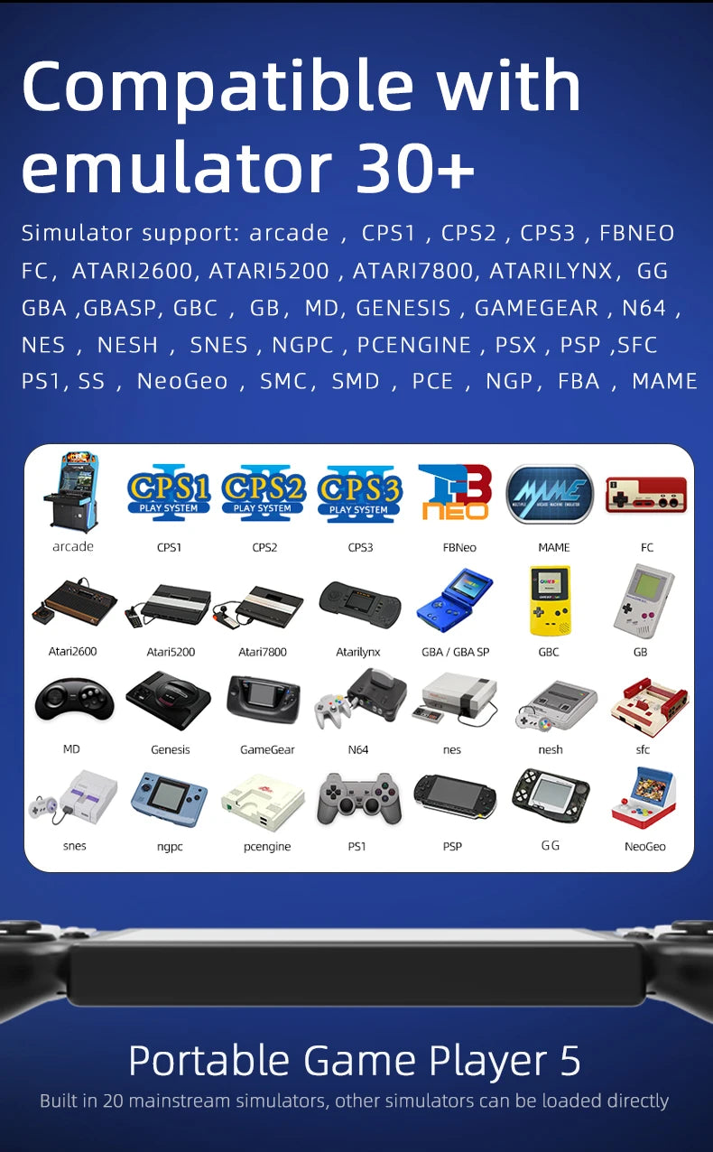 Consola de juegos portátil HD de 7 pulgadas, más de 15000 juegos integrados, más de 20 idiomas, batería de larga duración, regalos de juegos