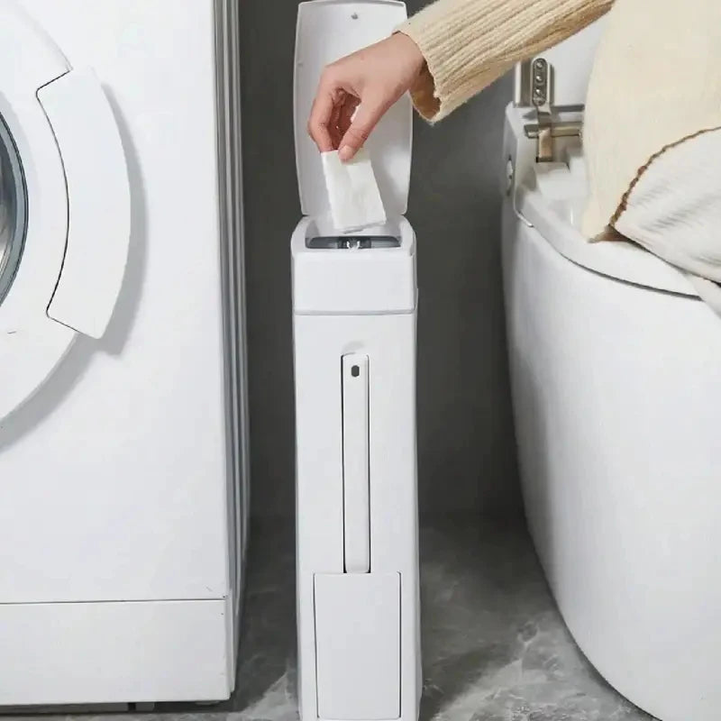 Cubo de basura para baño con escobilla para inodoro y tapa, compacto