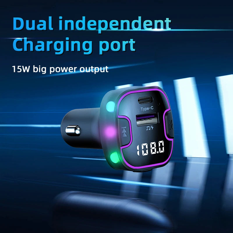 Transmisor FM Bluetooth 5.3 para Auto con Carga Dual USB y Manos Libres