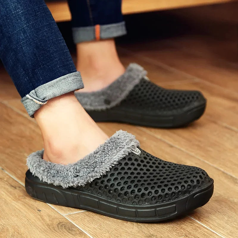YRZL Zapatillas de invierno para hombre y mujer, zapatos cálidos para interiores, Pantoffels de algodón antideslizantes, zuecos informales, zapatillas de suelo para casa sin cordones para hombre