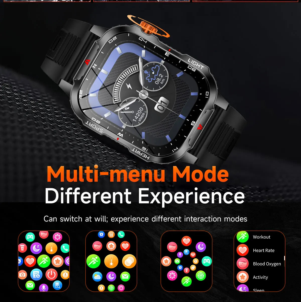 Reloj inteligente de gran tamaño para hombre, iluminación militar para exteriores, batería de 1100Mah, rastreador de Fitness GPS, reloj inteligente de ritmo cardíaco resistente al agua y 10ATM