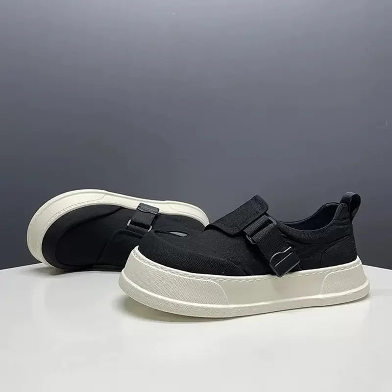 Zapatillas de lona unisex con plataforma y correa con hebilla, suela gruesa