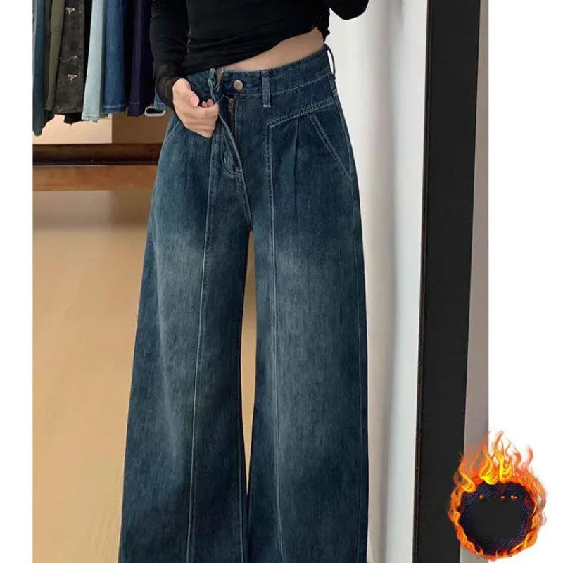 Pantalones Vaqueros de Pierna Ancha y Cintura Alta para Mujer