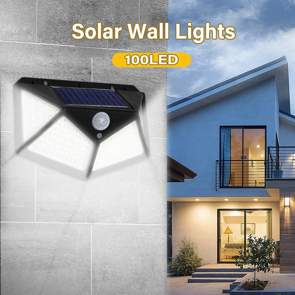 Lámpara Solar de Pared con Sensor PIR 100 LED