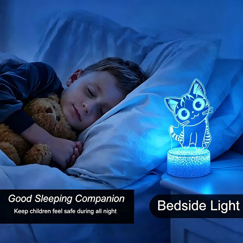 Lámpara LED Nocturna 3D con Forma de Gato para Niños