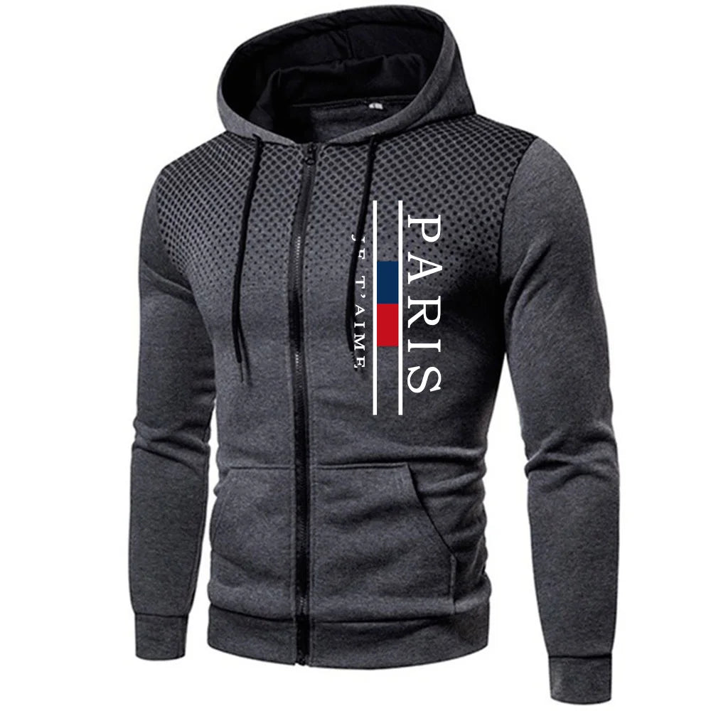 Campera con Estampado de París para Hombre – Abrigo con Capucha y Cremallera