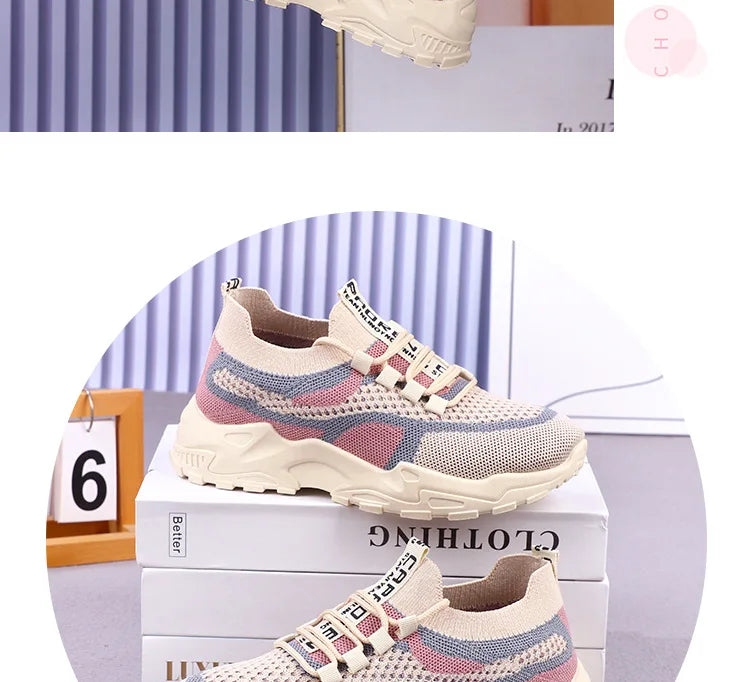 Zapatillas gruesas 2025, zapatos informales para mujer, zapatos deportivos transpirables de malla de aire para primavera y otoño, zapatos para correr de suela blanda para mujer