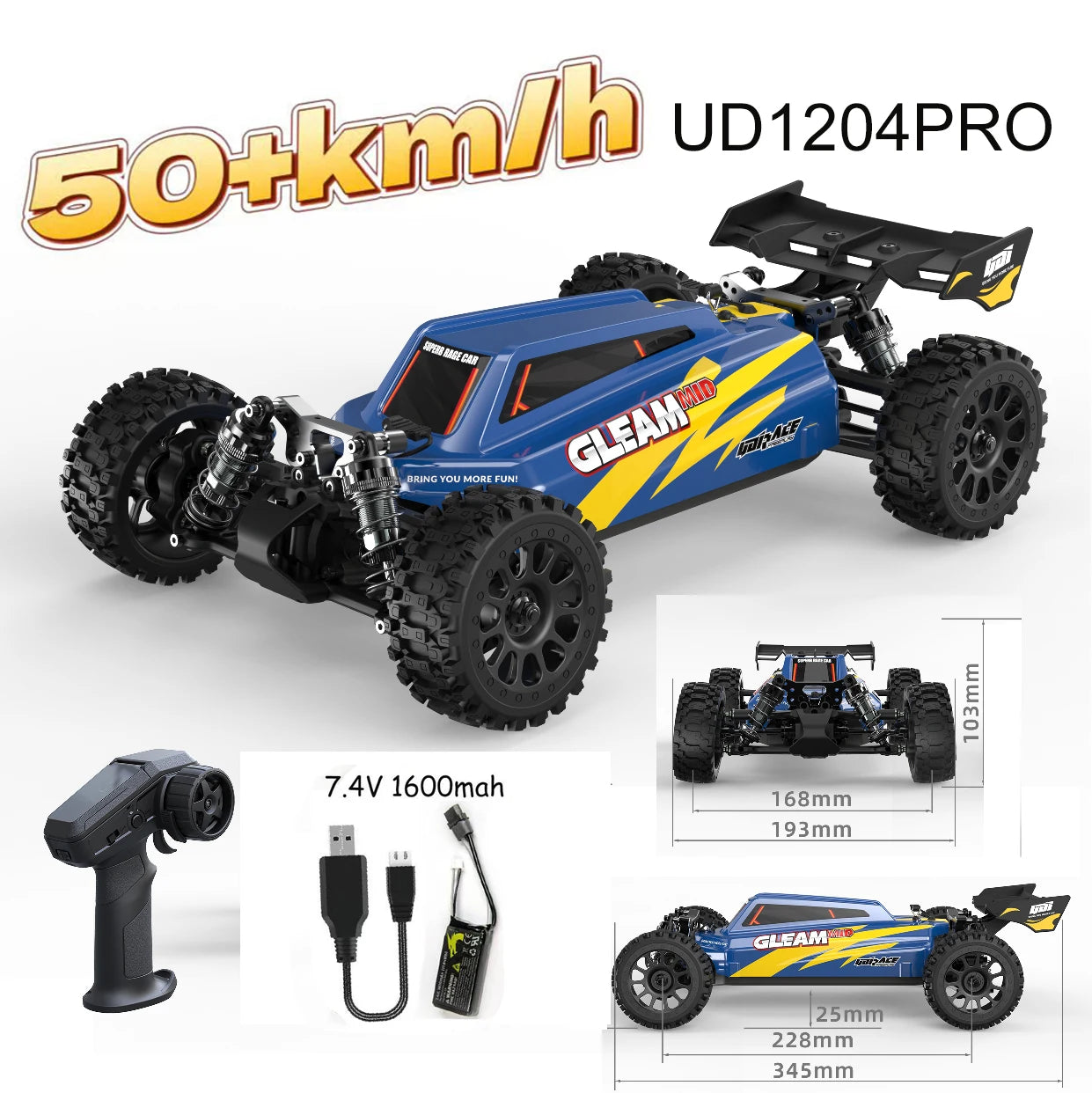 Camioneta RC 1/12 4WD sin Escobillas, Ultra Rápida, Todoterreno para Desierto