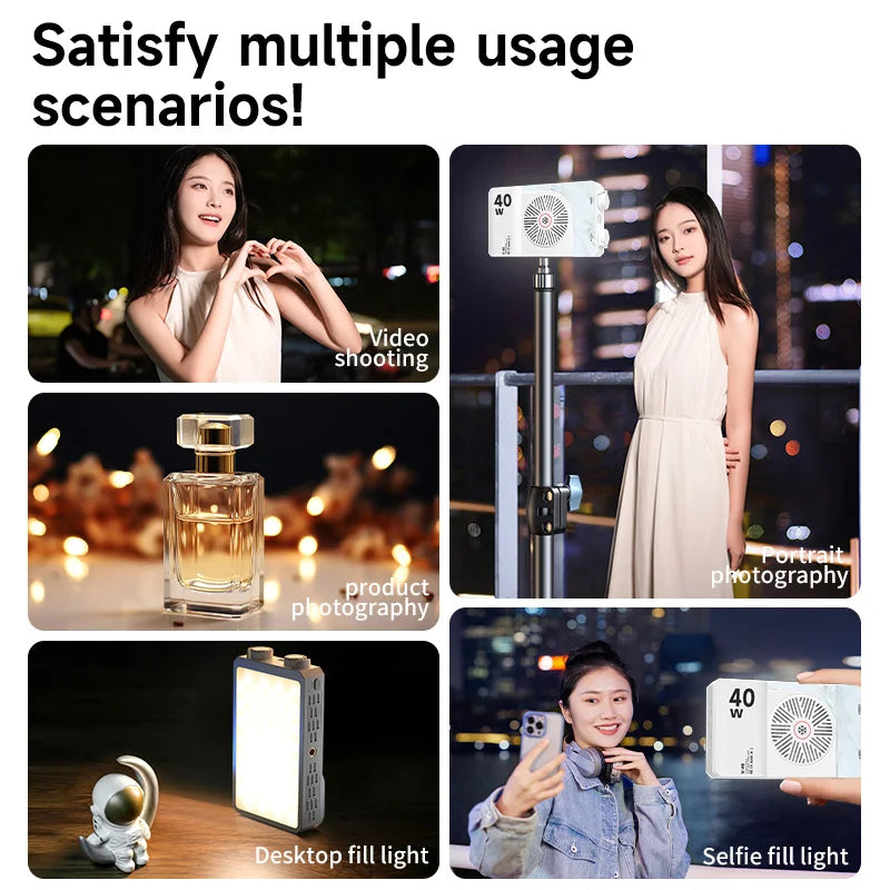 Luz de relleno de mano de 40W, luz portátil de bolsillo para Selfie, fotografía al aire libre, luz LED suave, luz de belleza con ventilador, luz superior para cámara