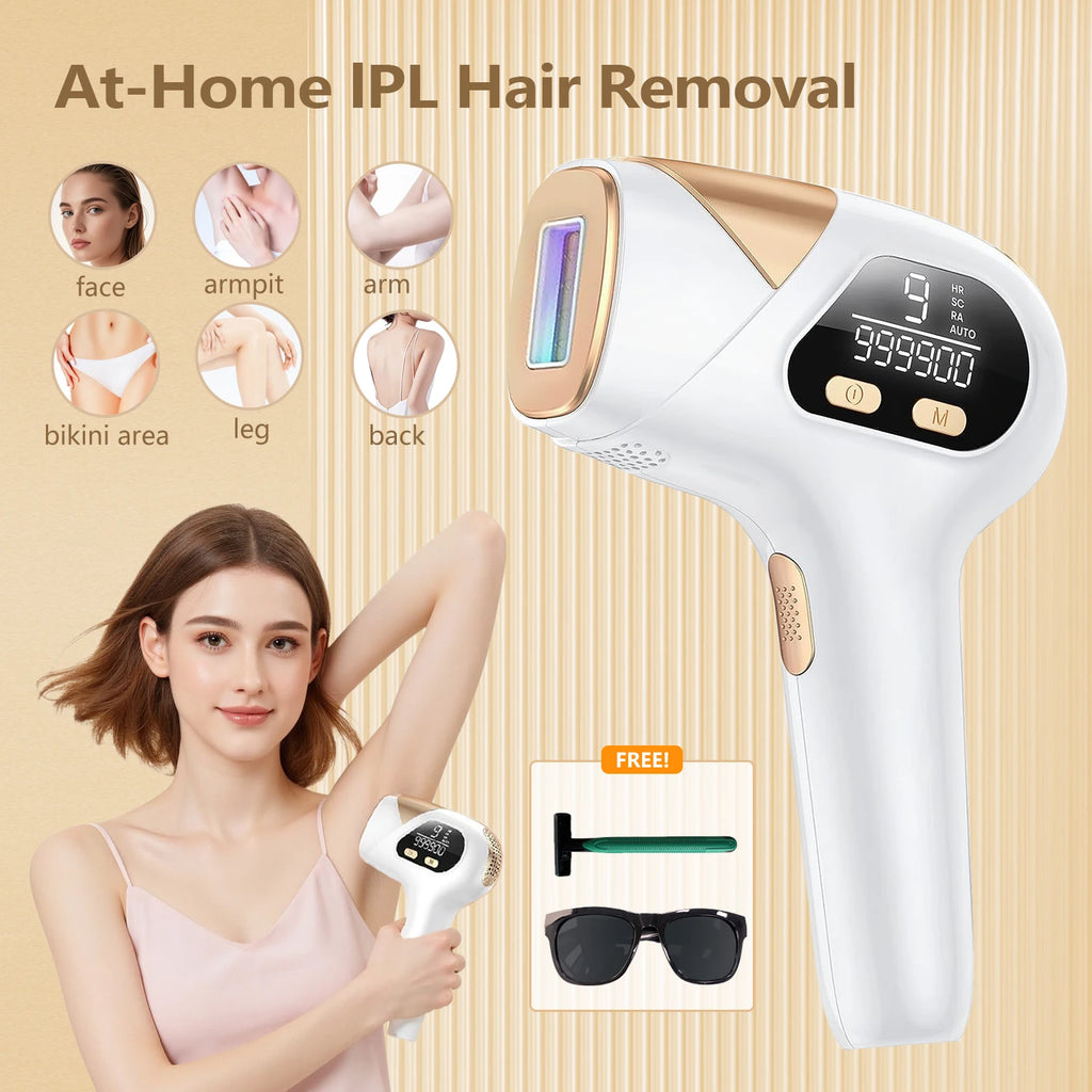Dispositivo de depilación láser IPL 3 en 1, 999900 Flashes, depiladora permanente de 9 niveles, tratamiento para todo el cuerpo, uso doméstico para hombres y mujeres
