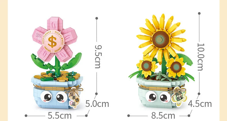 Bloques de Construcción LOZ Serie Plantas, Rosas y Girasoles en Maceta, Modelo MOC DIY, Flor Artificial, Decoración de Escritorio, Regalo Coleccionable para Adultos