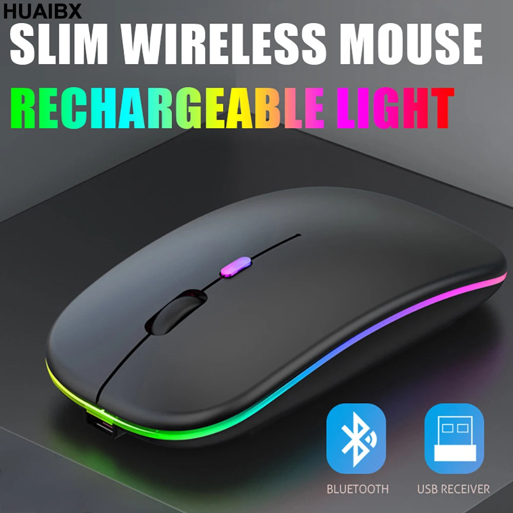 Ratón inalámbrico Bluetooth 2,4 GHz modos duales RGB recargable silencioso ratón inalámbrico delgado Compatible con PC iPad portátil PC ordenador