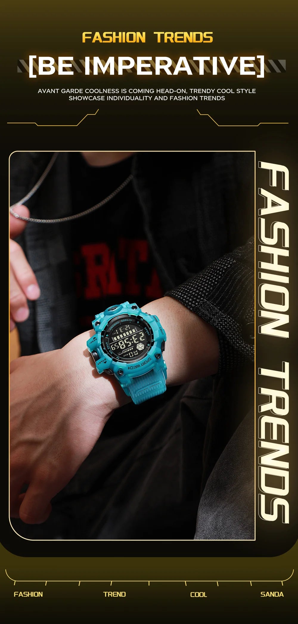 Reloj Digital LED Deportivo SANDA para Hombre, Estilo Militar, Resistente al Agua