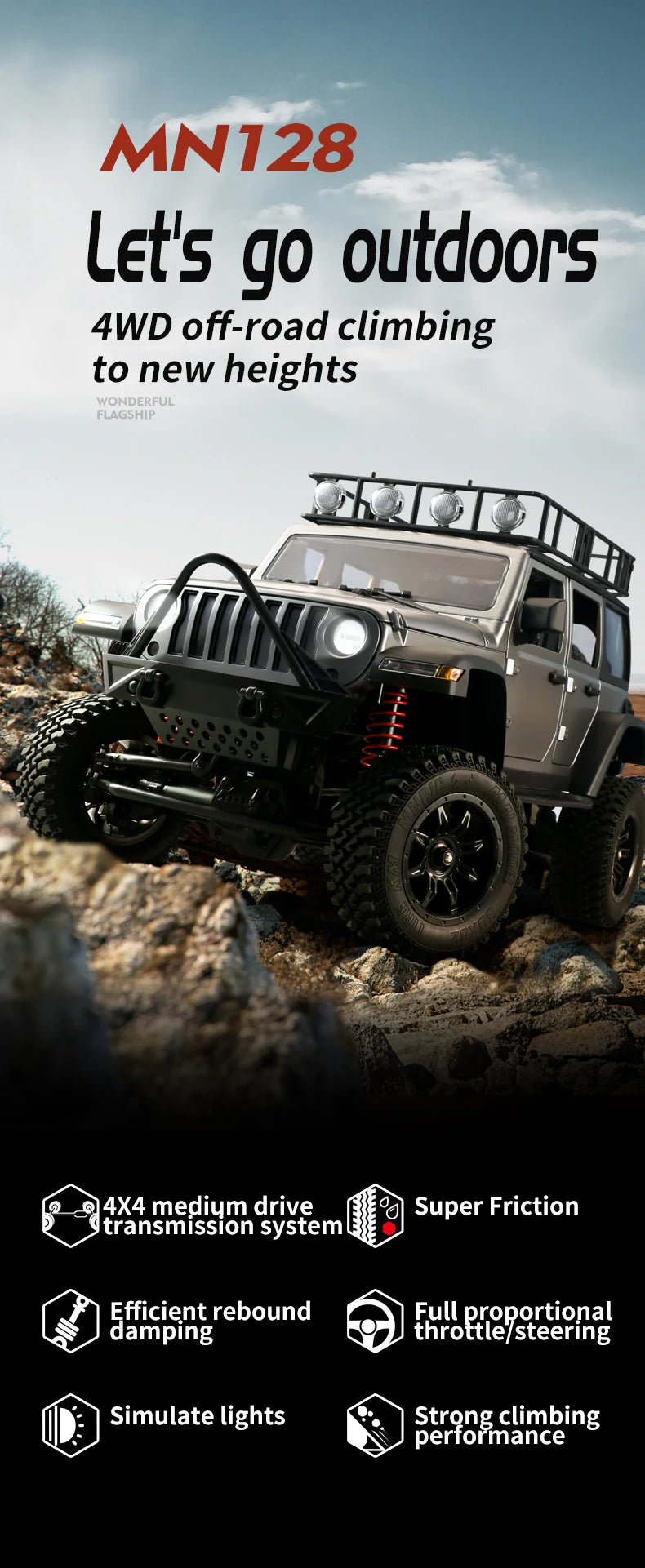 Buggy RC Crawler 4x4, Escala Completa con Luces LED