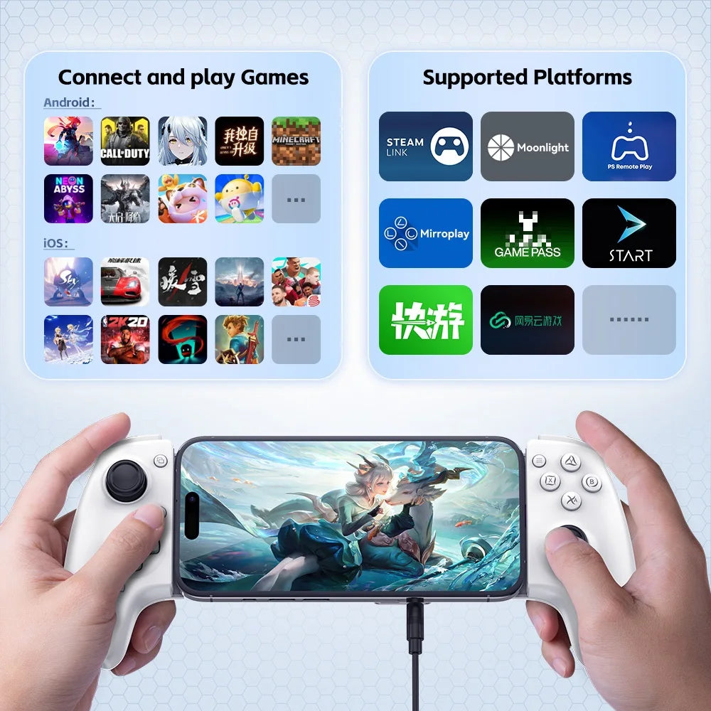Original Gamwing Aobing Max tipo C AB01 con cable Bluetooth Stretch controlador de juego móvil para teléfono mito negro pollo Ios Android