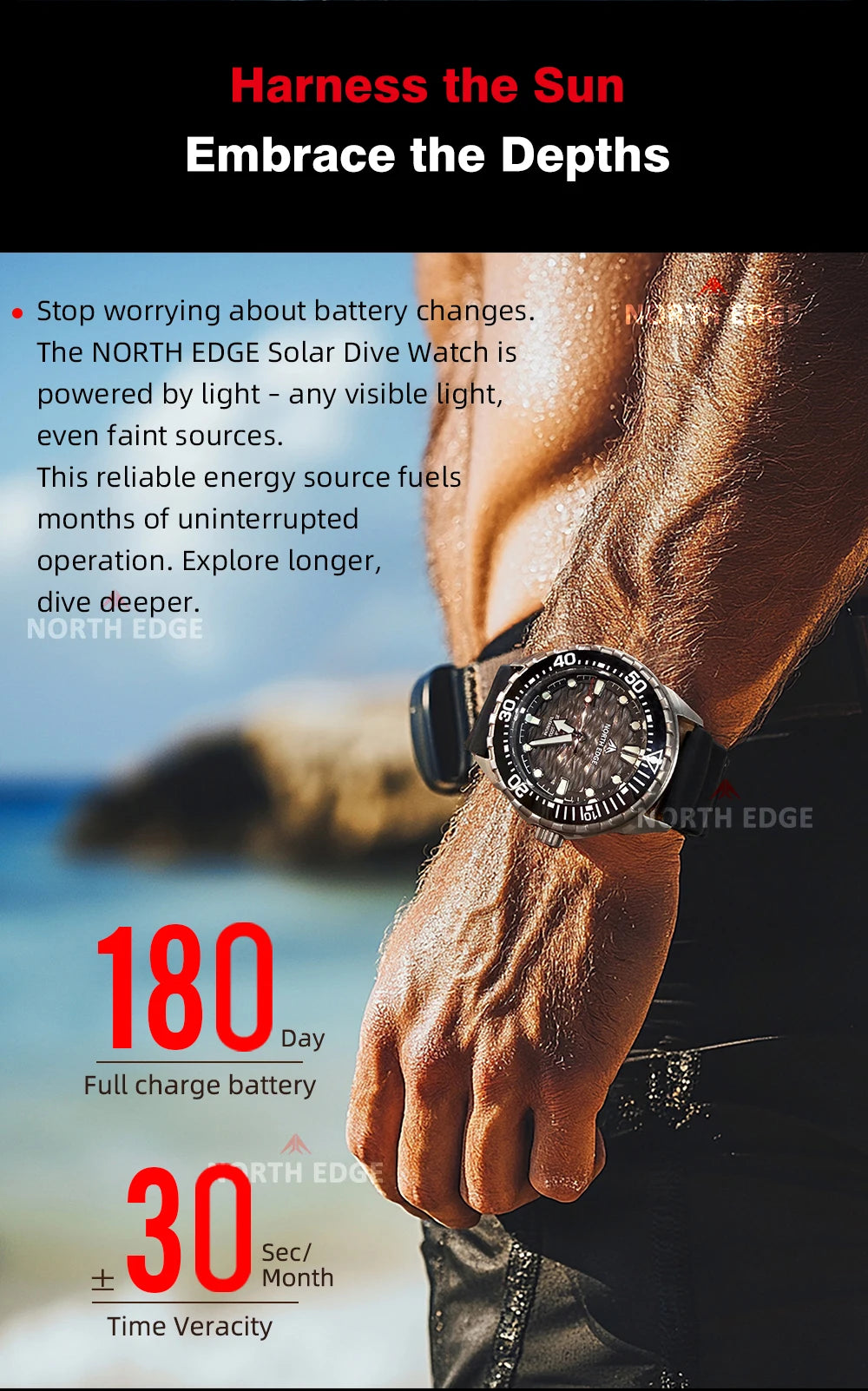 NORTH EDGE TRITON-Ti Reloj de Buceo Titanio Solar