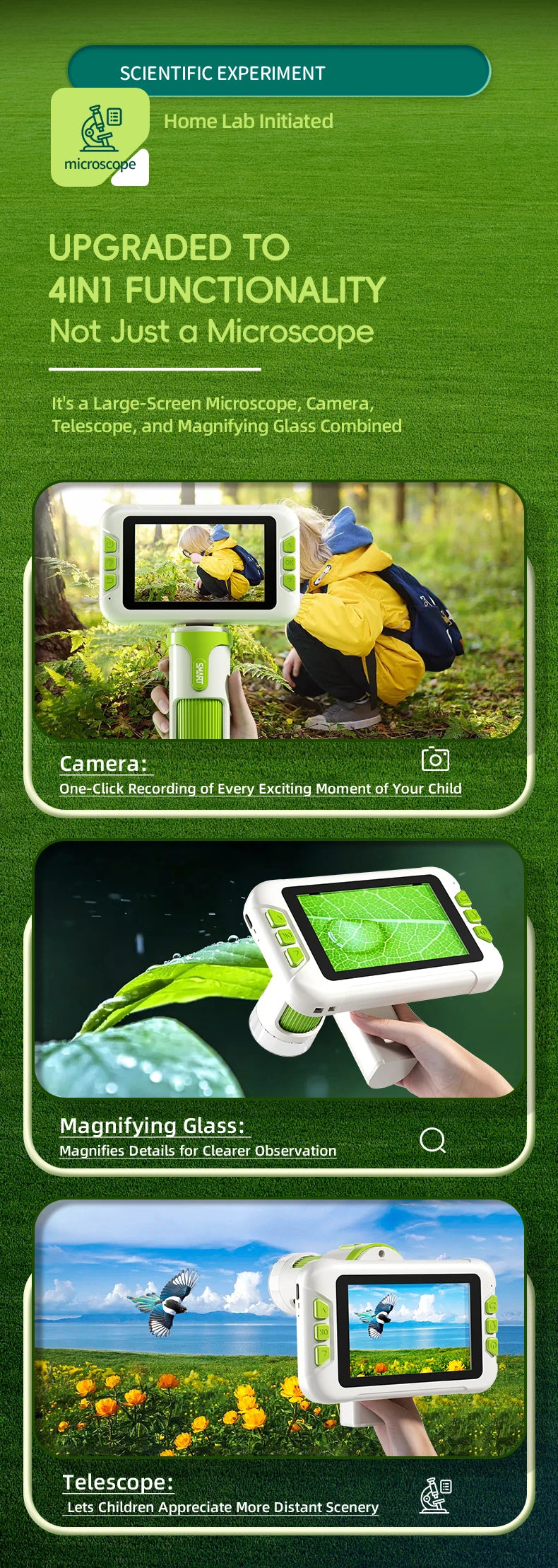 Microscopio Digital 3 en 1 1600X para Niños, Educativo