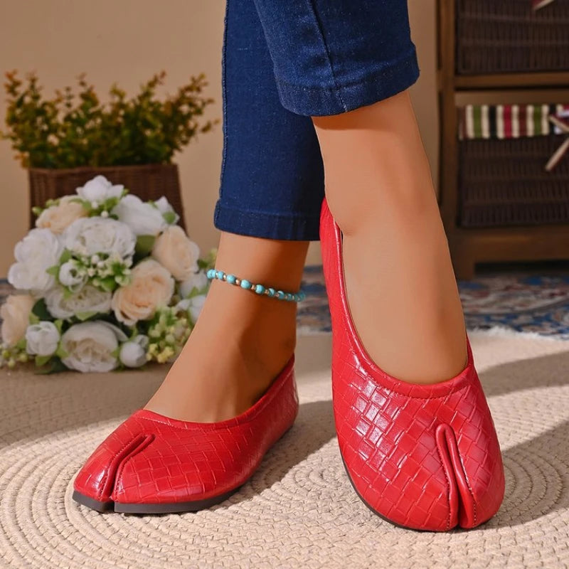 Zapatos Planos de Mujer con Punta Dividida y Ajuste Ancho, de Cuero PU, Sin Cordones, Cómodos y Casuales para Oficina, Primavera/Verano